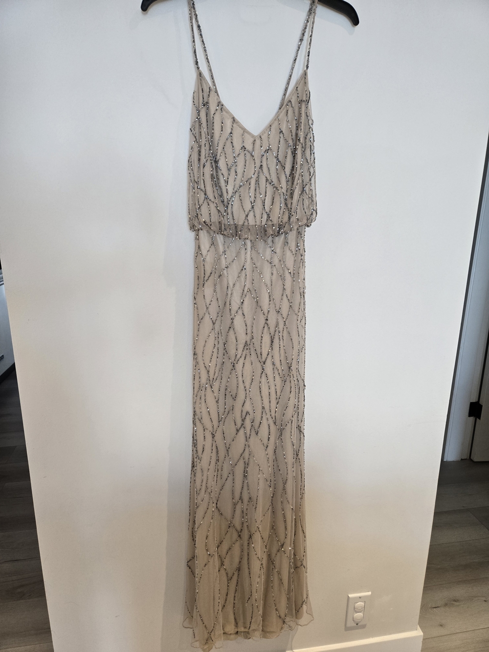Adrianna Papell Beaded Champagne Maxi Dress